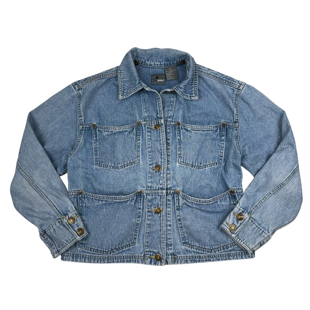 Lizwear Petite Denim Utility Boxy Jacket Workwear Vintage Blue Jean Size Petite